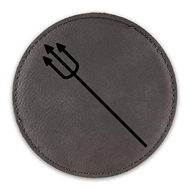 Devil Pitch Fork Drink Coaster Leatherette Round Coasters Pink Satan - Grey - Set of Six Round Coasters
