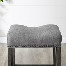 Roundhill Furniture Coco Upholstered Backless Saddle Seat Counter Stools 25.5" Height, Set of 2, Gray