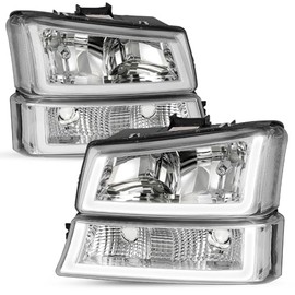 TUSDAR LED DRL Headlight Assembly 4pcs Fit 2003-2006 Chevy Silverado Avalanche1500 2500 HD 3500, 2007 Silverado Classic w/Bumper Lights Clear Housing Clear Lens U Style