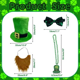 6 Pcs St Patrick’s Day Accessories Sequin Vest Leprechaun Costume Hat Faux Tie and bow tie Beard Shamrock Necklace, S