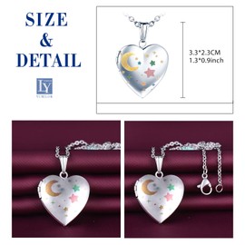 Yumilok Women's Necklace Moon Planet Heart Locket Photo Pendant Chain Amulet for Opening Pictures Photo Amulet Necklace for Women Girls, Stainless Steel