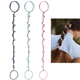 Cute Pearl Hair Ties for Women Hand Braided Sport Ponytail Holders Long Pony Tail Wrap for Workouts, Daily Use, Beach,Swim,Surf,Diving Tangle Free Hair Accessories -16" 3 Packs,Navy Blue/Pink/Green