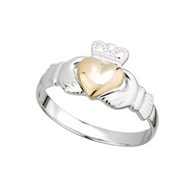 Biddy Murphy Women's Irish Claddagh Ring, 925 Sterling Silver & 10k Gold, Imported Celtic Jewelry, Size 10
