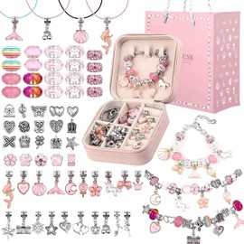 Kit para Hacer Pulseras, 68 Piezas Kit Regalos para niñas con Caja de Regalo y Bolsa, Set para Hacer Pulseras Niñas, Set de Pulsera para Niñas, Pulsera, Anillo, Regalos de Cumpleaños Ideales