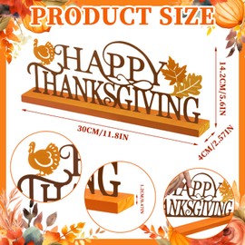 Realspring Happy Thanksgiving Table Decor Farmhouse Tabletop Block Sign Rustic Tiered Tray Decor with Wooden Base Freestanding Metal Word Sign and Wooden Pumpkin Cutout for Home Table Shelf Office