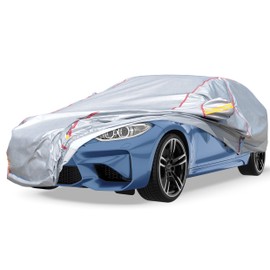 Car Cover Waterproof All Weather, 6 Layers Outdoor XXL Full Car Cover UV Snow Rain Wind Dust All Weather Outdoor Protection with Zipper Cotton, Mirror Pocket, Fit for Sedan Silver (196-210 inch)