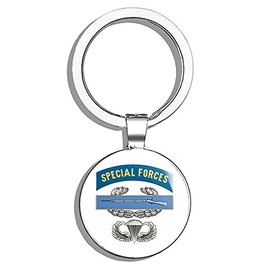 HJ Media US Army Special Forces CIB Jump Wings Metal Round Metal Key Chain Keychain Ring