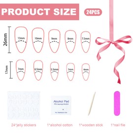FloralGrace 24 Stück Französischer Nägel Zum Aufkleben Fake Nails Press on Nails mit Nagelkleber Perle Schleife Herz Charm Designs mittellang Künstliche Fingernägel(Rose)