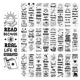 AFRITEE UV DTF Bookmark Wraps - 24 Sheets Books and Coffee Funny Blank Bookmark UV DTF Stickers for Women, Bohemian Floral Butterfly Transfer Sticker DIY Bookmarks Decorative Gifts for Book Lovers