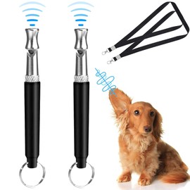 BSITSSS Pack of 2 Dog Whistles, Recall Dog Whistles, Adjustable High Frequency, Ultrasonic Dog Whistle with Lanyard, Dog Training Accessories for Effective Dog Training (Black)