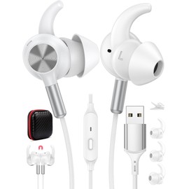 Wired Earbuds USB A Headphone Anti-Loose Wingtip Noise Canceling 8.5FT Computer Headset Mute Mic Control in-Ear Corded Earphone for MacBook Chormebook PC Laptop Desktop Office Back to School Supplies