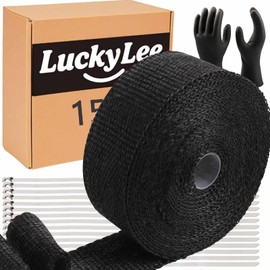 2" x 50' Black Exhaust Heat Wrap Roll for Motorcycle Fiberglass Heat Shield Tape with 5pcs Stainless Ties