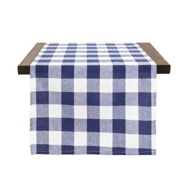 Fennco Styles Country Buffalo Check Soft Table Runner 16 x 72 Inch - Navy Blue Check Table Cover for Everyday Use, Picnic, Family Gathering, Indoor Outdoor Parties and Special Occasion