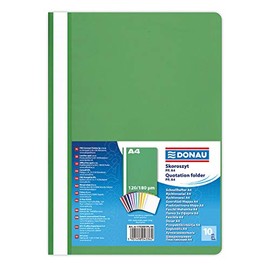 DONAU 1702001PL-06 Plastic File Folder A4 Green / Plastic Folder Made of Eco PP Film 120 / 180 µm / with Transparent Cover / for Office and School / Capacity Approx. 200 Sheets | Pack of 10