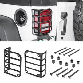 TACTIK Euro Style Rear Tail Light Guard Pair, Gloss Black - Fits Jeep Wrangler JK 2007-2018 - Heavy-Duty Rust Resistant Steel Light Covers - Rugged Off-Road Protection for All-Weather Coverage