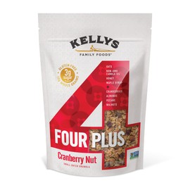 Kelly's Four Plus Granola (Cranberry Nut) Granola Cereal with Whole Grain Oats, Honey, Maple Syrup - Non-GMO, Low Sugar, Sodium Free and Gluten Free Granola for Yogurt - 12oz (Pack of 6)