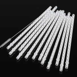 Dakoufish 12 Piece 9 Inch Reusable Plastic Thick Drinking Straws BPA Free Mason Jar Straws transparent small Stripe 6 Colors (9inch White)