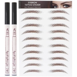3pcs Lapiz Plumon Rellenador Ceja Maquillaje Punta 3 Lineas Paquete 2 Plumon Para Cejas Tipo Microblading y 1 Plantillas Ceja Diseño (Dark Grey)