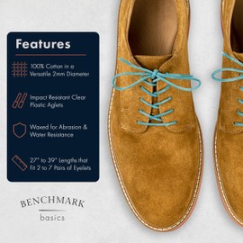 Benchmark Basics Sky Blue 30" Round Waxed Cotton Shoelaces | 2mm (5/64”) Width (30 Inches, Sky Blue)