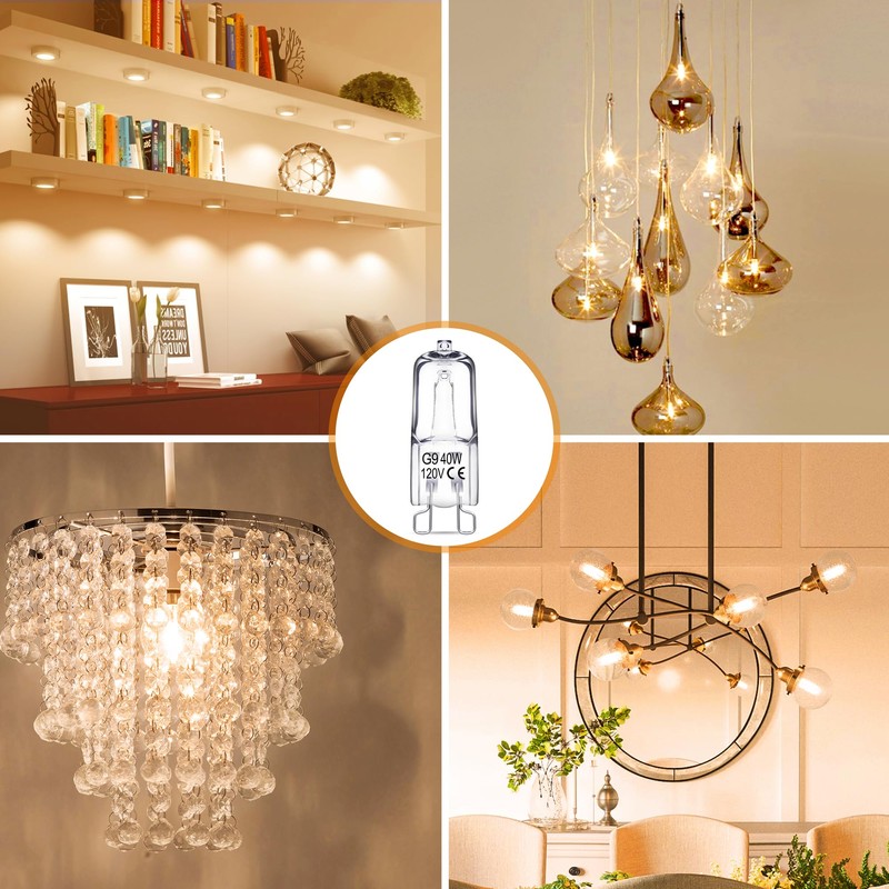 EvaStary G9 Halogen Light Bulbs 2 pin 120V 40W, Dimmable