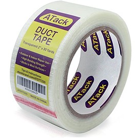 ATack Duct Tape Transparent, Fiberglass Reinforced, 2 Inch x 30 Yards, Waterproof Strapping Filament Duct Packing Tape for Shipping and Packing | Bi-Directional Extreme Shipping Strapping Tape