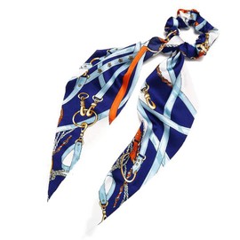 Yheakne Silk Hair Scarf Tie Chiffon Long Ponytail Holder Scrunchies Silk Long Tail Hair Band Vintage Bandana Hair Scrunchy for Women and Girls (Blue)