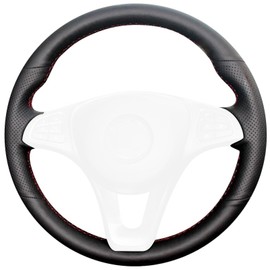 RedlineGoods steering wheel cover - 2016-20 compatible with Mercedes GLA 2015-20. Tailor made - not universal! Genuine top-grade Italian Black perforated leather with Red thread