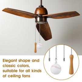 Hariendny Baseball Bats Ceiling Fan Pull Chain Ornaments, Fan Chain Extension, 12 Inches Decorative Fan Pulls Extender Chains with Baseball Pendant for Ceiling Light Lamp Fan Chain