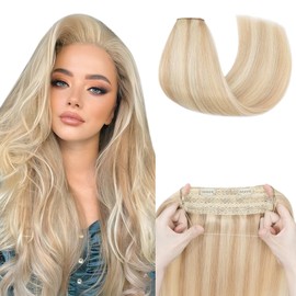 Elailite Secret Wire in Hair Extension Real Human Hair One Piece Invisible Headband with Clips Straight (#18/613 Ash Blonde Mix Bleach Blonde, 18 Inch-95 g)