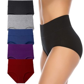 Annenmy Women's High Waist Cotton Underwear Soft Brief Panties Regular and Plus Size (Large, Dark Colors, 5-Pack)