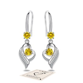 Yellow Earrings Sterling Silver Drop Earrings for Women, Silver Earrings with Cubic Zirconia, Hypoallergenic Earrings Topaz Earrings Birthstone Jewellery Gift for Birthday Christmas Anniversary