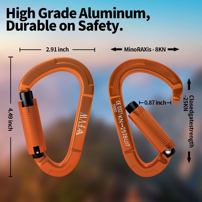 FVW 5 Pieces Heavy Duty Climbing Carabiners, 25KN UIAA Certified