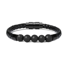 Leather Cremation Memorial Urn Bracelet Lava Stone 316L Stainless Steel Cremation Bangle Keepsake Urn Bracelet for Ashes