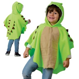 KarnevalsTeufel.de Children's Dinosaur Costumes - Soft Hooded Poncho, Triceratops or Dragon - Perfect for Creative Play Throw Dino (Green, 98)