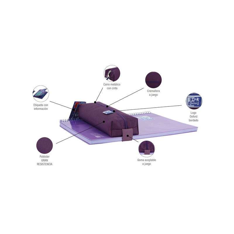 Oxford, Kangoo Rectangular Pencil Case with Rubber 22cm Purple