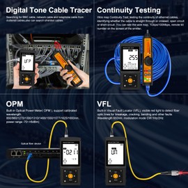 Rechargeable Digital Tone Cable Tester, WANLUTECH Tone Generator with Probe Support Optical Power Meter Visual Fault Locator PoE Test Cable Continuity Testing Port Flashing NCV (LT-300S)