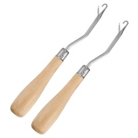 2 Pieces 6.3 Inch Wooden Bent Latch Hook Crochet Needle, Knitting Tool for Rug Making and Art Crafts