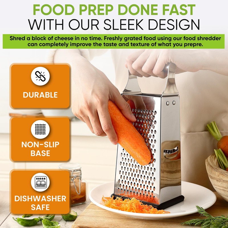 Spring Chef Professional Large Parmesan Cheese Grater, Stainless Steel Metal