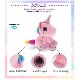 DolliBu Plush Pink Unicorn Stuffed Animal - Super Soft Plush Huggable Unicorn with Sparkle Eyes, Adorable Playtime Plush Toy, Cute Unicorn Cuddle Gift for Kids & Adults - 7 Inch