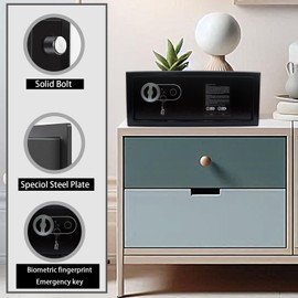Yuanshikj Fingerprint And Key Security Safe Lock Box Steel Digital Deposit for Home Office Hotel Business Cash Jewelry Storage Cabinet (BLACK 0.6CF)