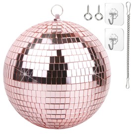 Oversevenls Disco Ball - 8 Inch Mirror Disco Ball, Ideal for DJ Club, Party, Wedding, Home Decor, and Live Stage with Hanging Ring for Easy Installation, Coral