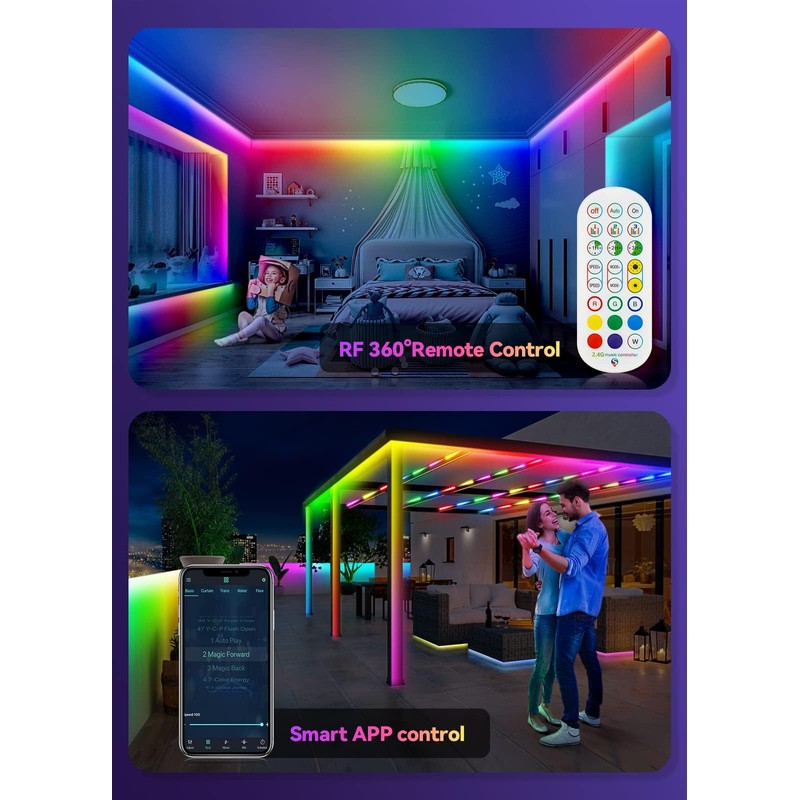 Cedarine 105FT Continuous RGB+IC Outdoor Led Strip Lights Waterproof with