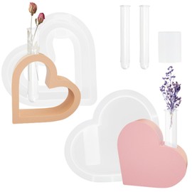 WUISOLQP 2 Stück Silikonformen Gießformen Herz, Vase Gießformen Silikon, Silikonform Herz Vase mit 2 Reagenzgläsern, Epoxidharz Formen Gipsformen Zum Gießen DIY Gießform Herz für Hydrokulturpflanzen