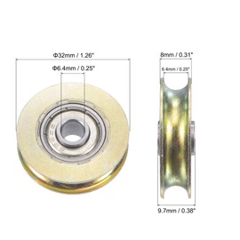 sourcing map Sliding Door Roller U Groove 6.4mm Shaft Hole 32mm Diameter, Bearing Steel, Pack of 2