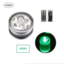 WGVI WGV Submersible Led Tea Light, Waterproof Pool Underwater Floral Long Lasting Battery Operated Re-usable Flameless Candle for Wedding Party Event Office Home Decor, Green, Set of 10