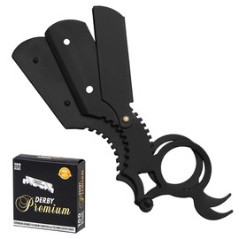 Replaceable Half Blade Straight Razor with 100 Blades, Professional Single Ring Barber Single Edge Shave Razor (Black)