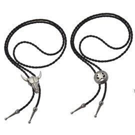 Bodeshis 2PCS Cowboy Necklace, Western Cowgirl Necklace Set, Adjustable Cowboy Tie Necklace with Star and Bull Head Design, Vintage Fashion Accessories for Women and Men