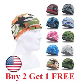 843  Sweat Wicking Cooling flag Dome Skull Cap Helmet Liner Sport Beanie durag Hat - Camouflage