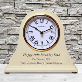 De Walden Boy’s 70th Birthday Gift Engraved Wooden Mantel Clock Beige 15cm x 18cm 70 Years Gifts for Men