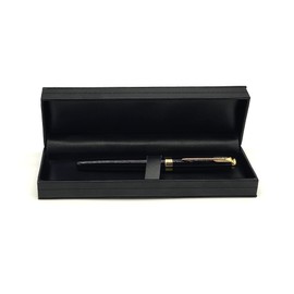 Dinora® Rollerball Pen - Ballpoint Pen - Stainless Steel - Medium Tip - Blue Ink - Elegant PU Leather Gift Box - Black Gold